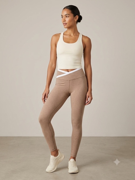 Beyond Yoga Pants - Beyond Yoga Spacedye At Your Leisure Crossover Midi Leggings Tan XL